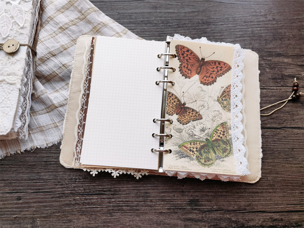 The "Vintage Postal" Journal | Handcrafted Lace & Metal Butterfly Loose-Leaf Planner (A5/A6)