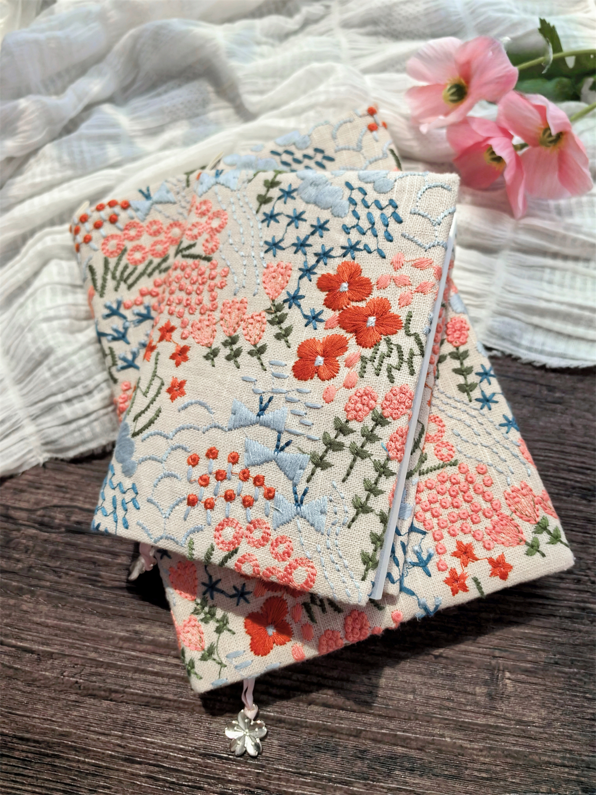 The "Floral Poetry" Embroidered Linen Journal | Japanese Style Refillable Planner (A5/A6)