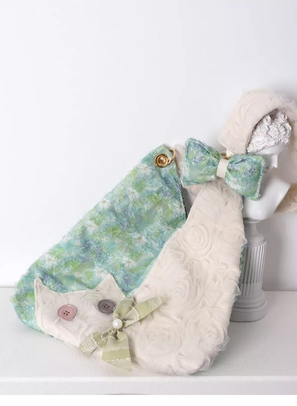 Cute chiffon cat underarm bag green Daisy crossbody bag