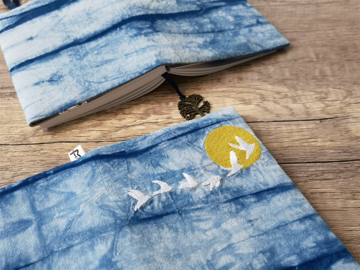 The "Ocean Breeze" Indigo Journal | Hand-Dyed Artisan Planner with Seagull Embroidery (A5/A6)