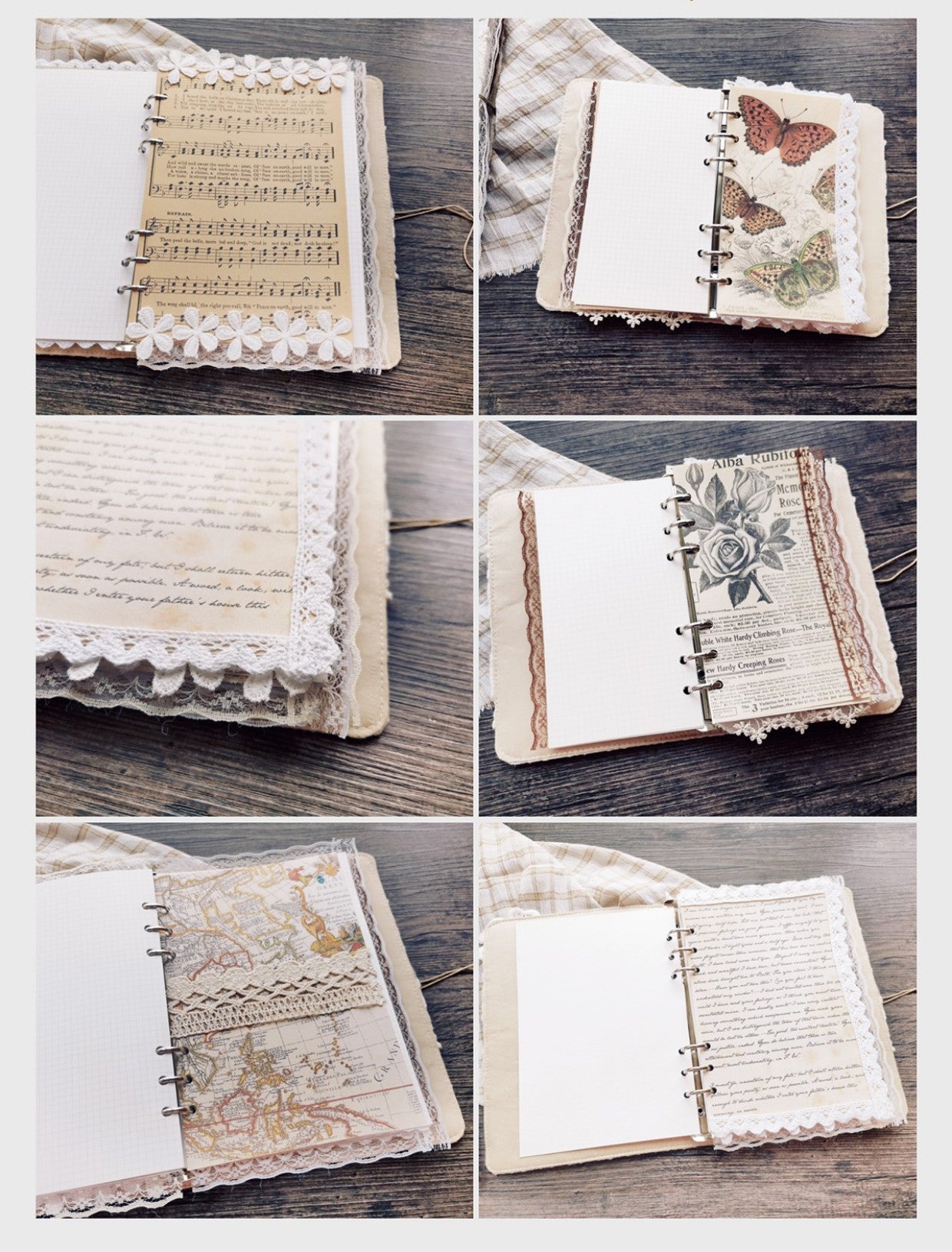 The "Vintage Postal" Journal | Handcrafted Lace & Metal Butterfly Loose-Leaf Planner (A5/A6)