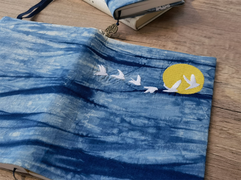 The "Ocean Breeze" Indigo Journal | Hand-Dyed Artisan Planner with Seagull Embroidery (A5/A6)