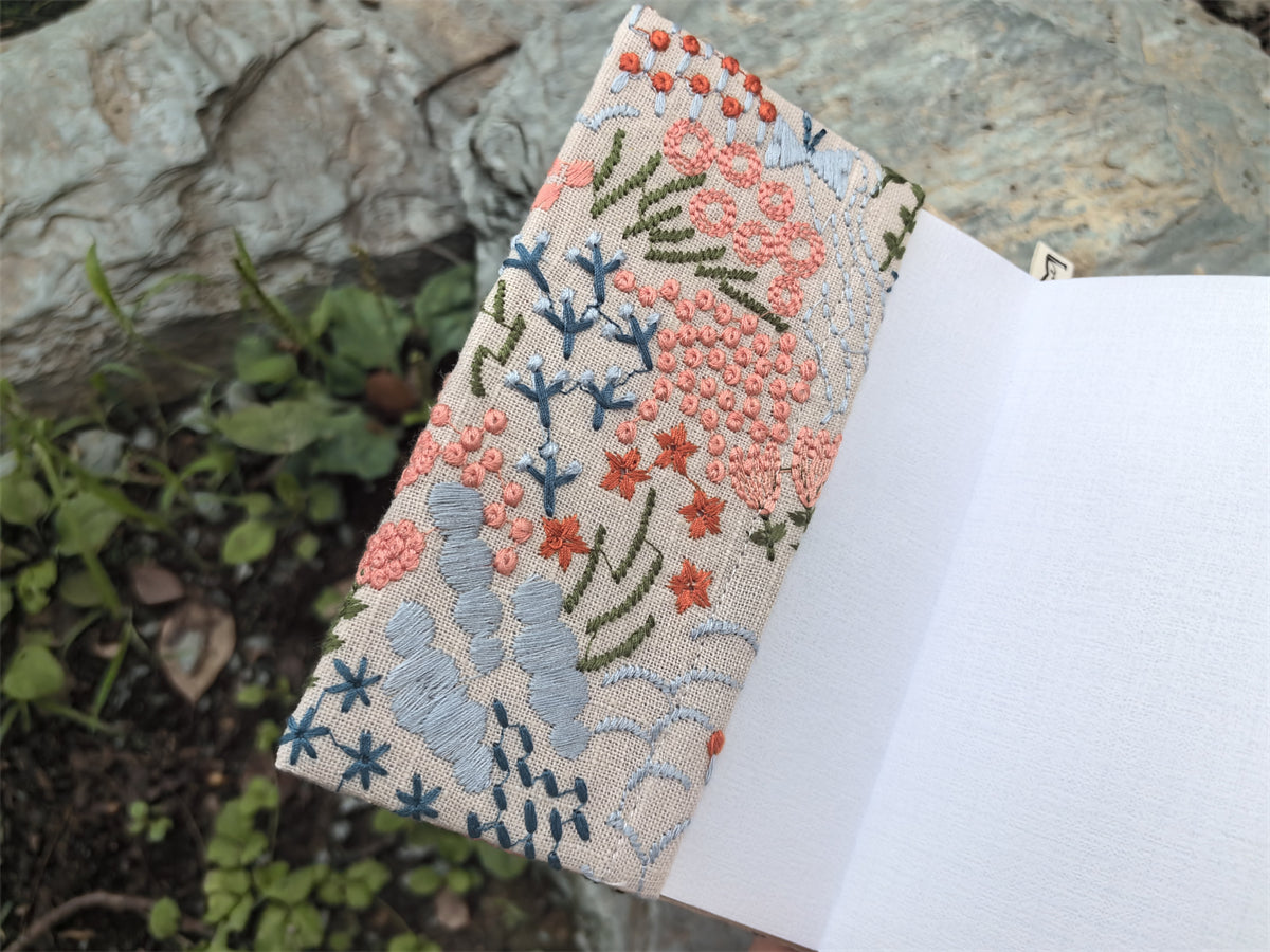 The "Floral Poetry" Embroidered Linen Journal | Japanese Style Refillable Planner (A5/A6)