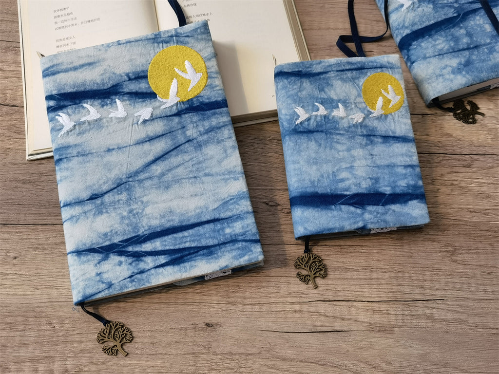 The "Ocean Breeze" Indigo Journal | Hand-Dyed Artisan Planner with Seagull Embroidery (A5/A6)