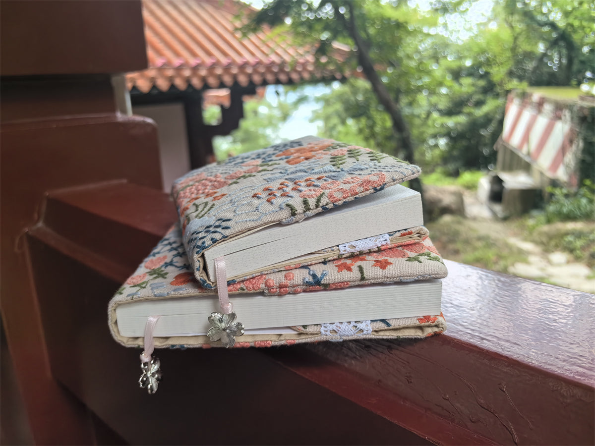 The "Floral Poetry" Embroidered Linen Journal | Japanese Style Refillable Planner (A5/A6)