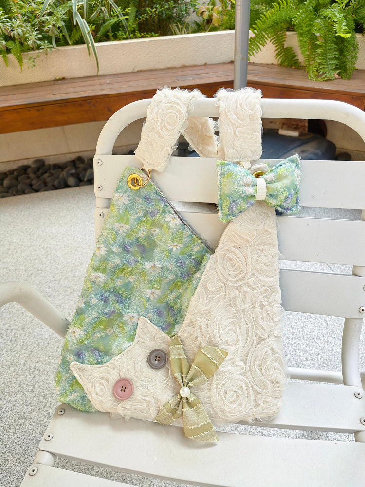Cute chiffon cat underarm bag green Daisy crossbody bag