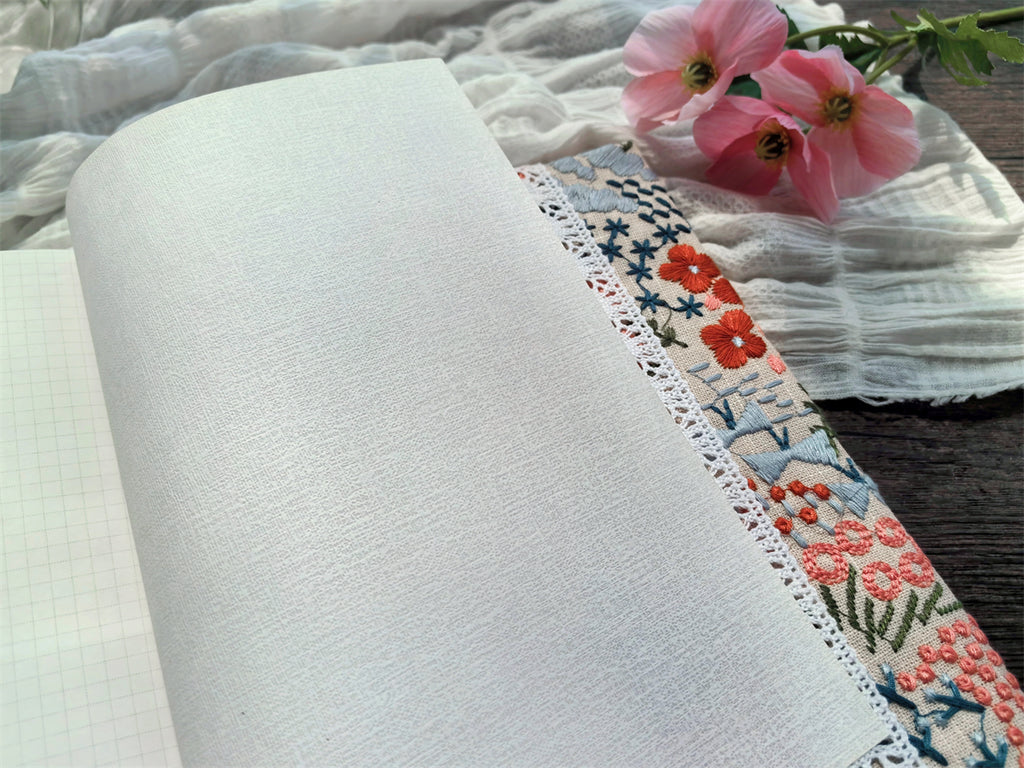 The "Floral Poetry" Embroidered Linen Journal | Japanese Style Refillable Planner (A5/A6)