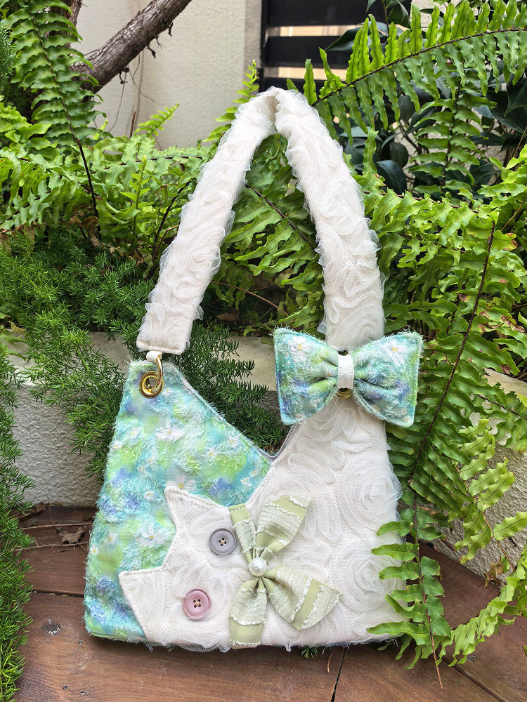 Cute chiffon cat underarm bag green Daisy crossbody bag