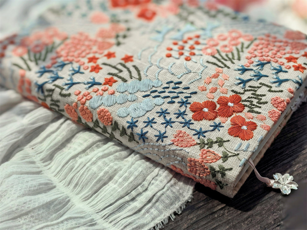 The "Floral Poetry" Embroidered Linen Journal | Japanese Style Refillable Planner (A5/A6)
