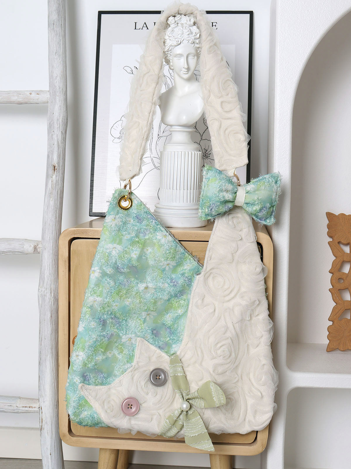 Cute chiffon cat underarm bag green Daisy crossbody bag