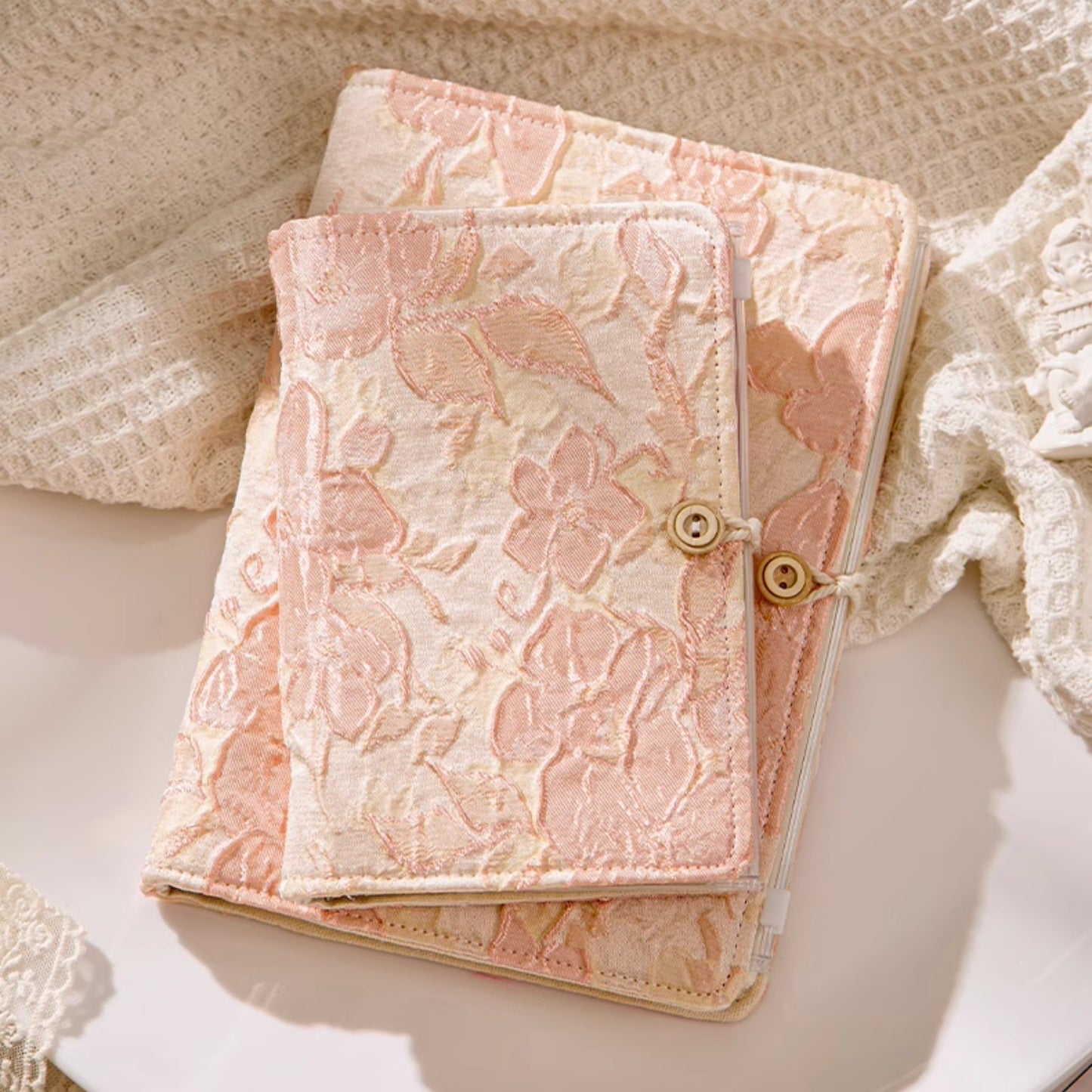 A5 Binder, 6 Ring Binder, Refillable Notebook, Embroidery Journal, Budget Binder, Sketchbook 6"x8", Travelers Journal, Gift for Girls, Pink Peach Blossom, Planner Binder