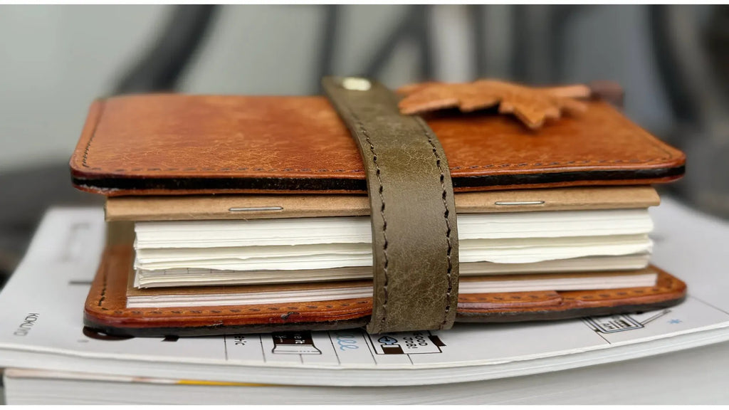 Serenity Collection — PUEBLO Full‑Grain Leather A7 Journal, 15‑Ring, Golden Leaf Brown — Original Handcrafted Design