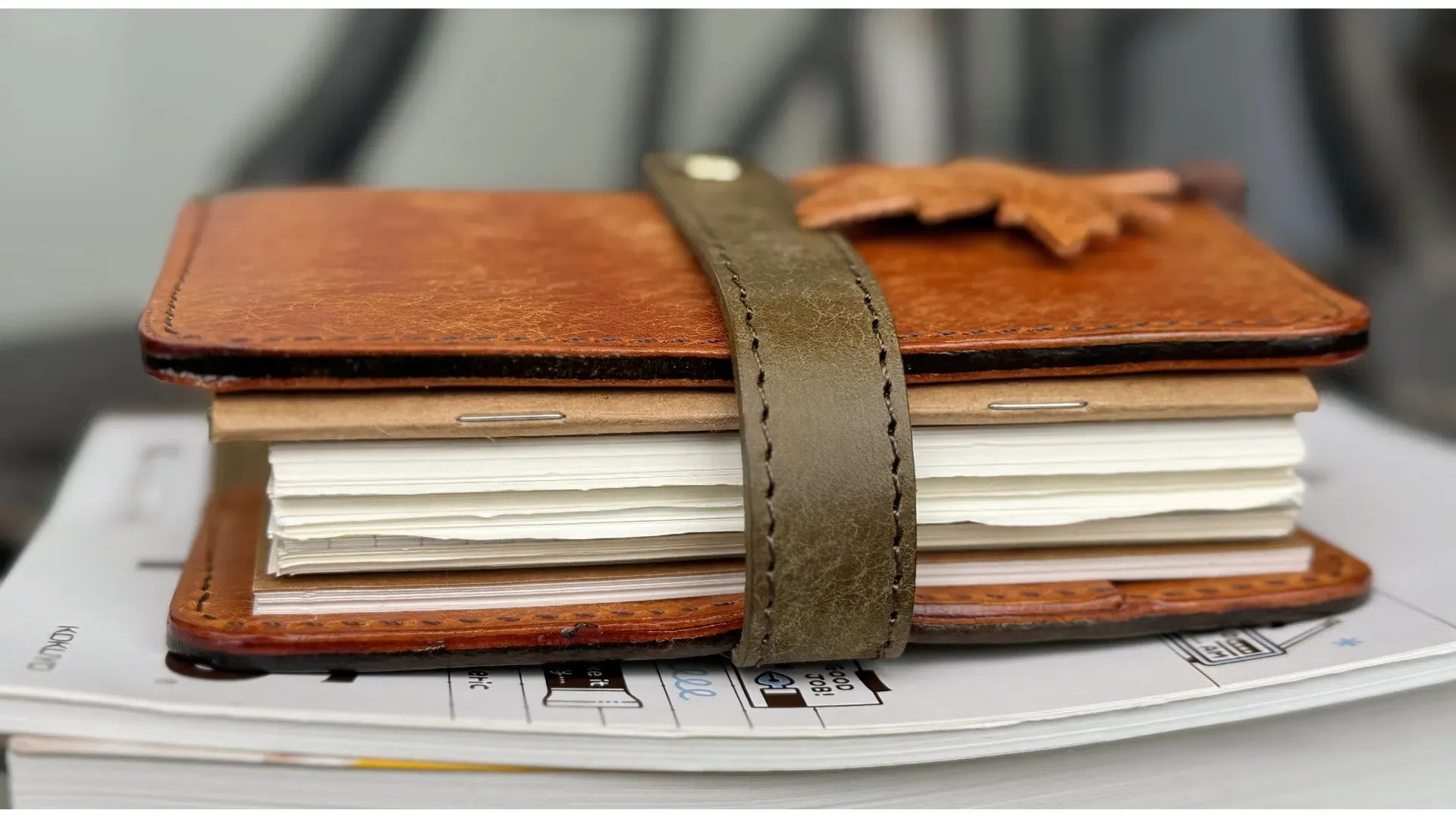 Serenity Collection — PUEBLO Full‑Grain Leather A7 Journal, 15‑Ring, Golden Leaf Brown — Original Handcrafted Design