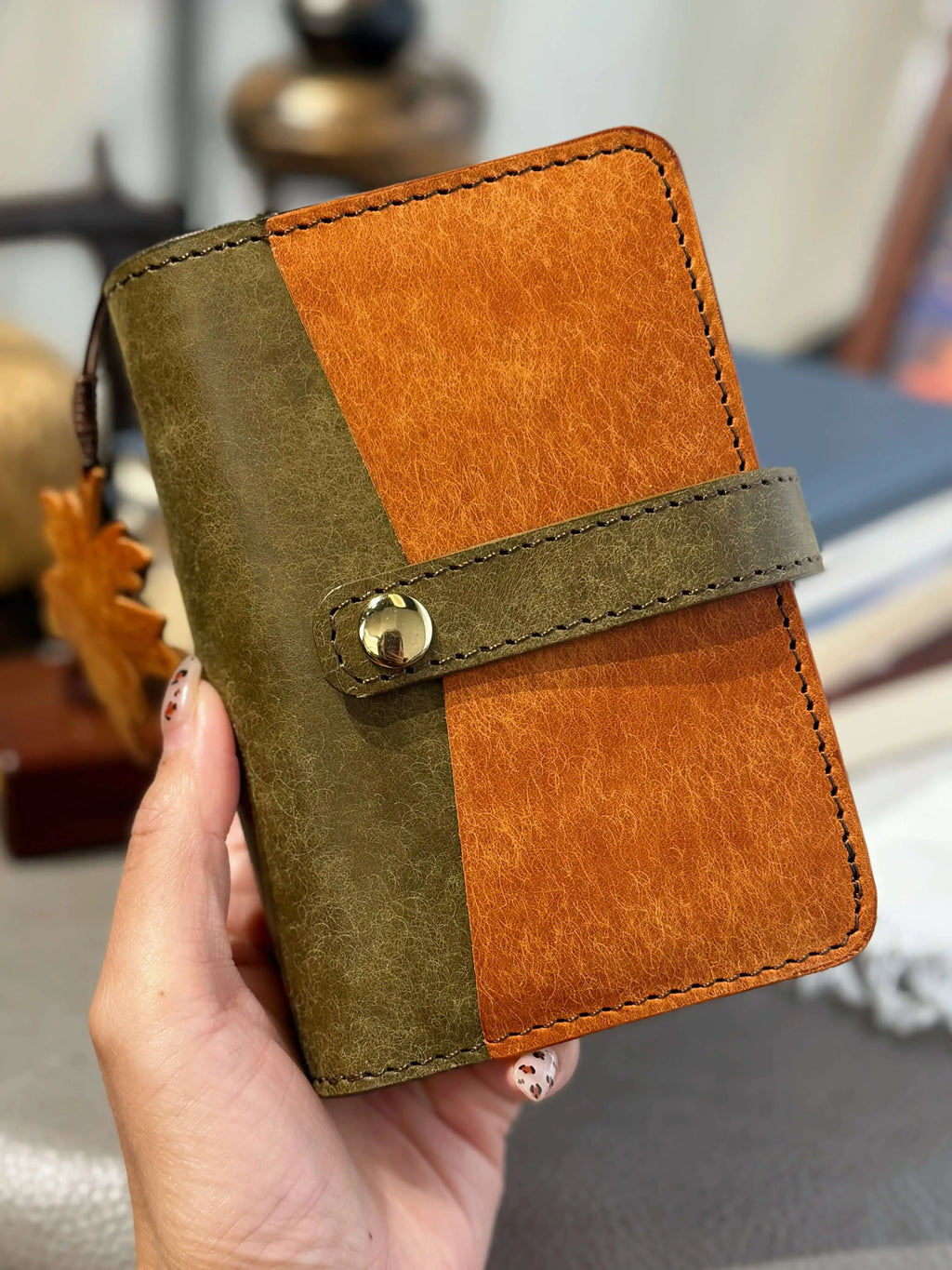 Serenity Collection — PUEBLO Full‑Grain Leather A7 Journal, 15‑Ring, Golden Leaf Brown — Original Handcrafted Design