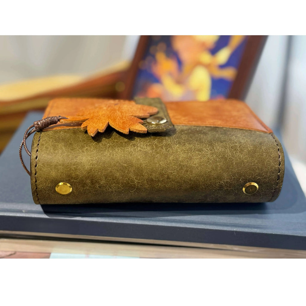 Serenity Collection — PUEBLO Full‑Grain Leather A7 Journal, 15‑Ring, Golden Leaf Brown — Original Handcrafted Design