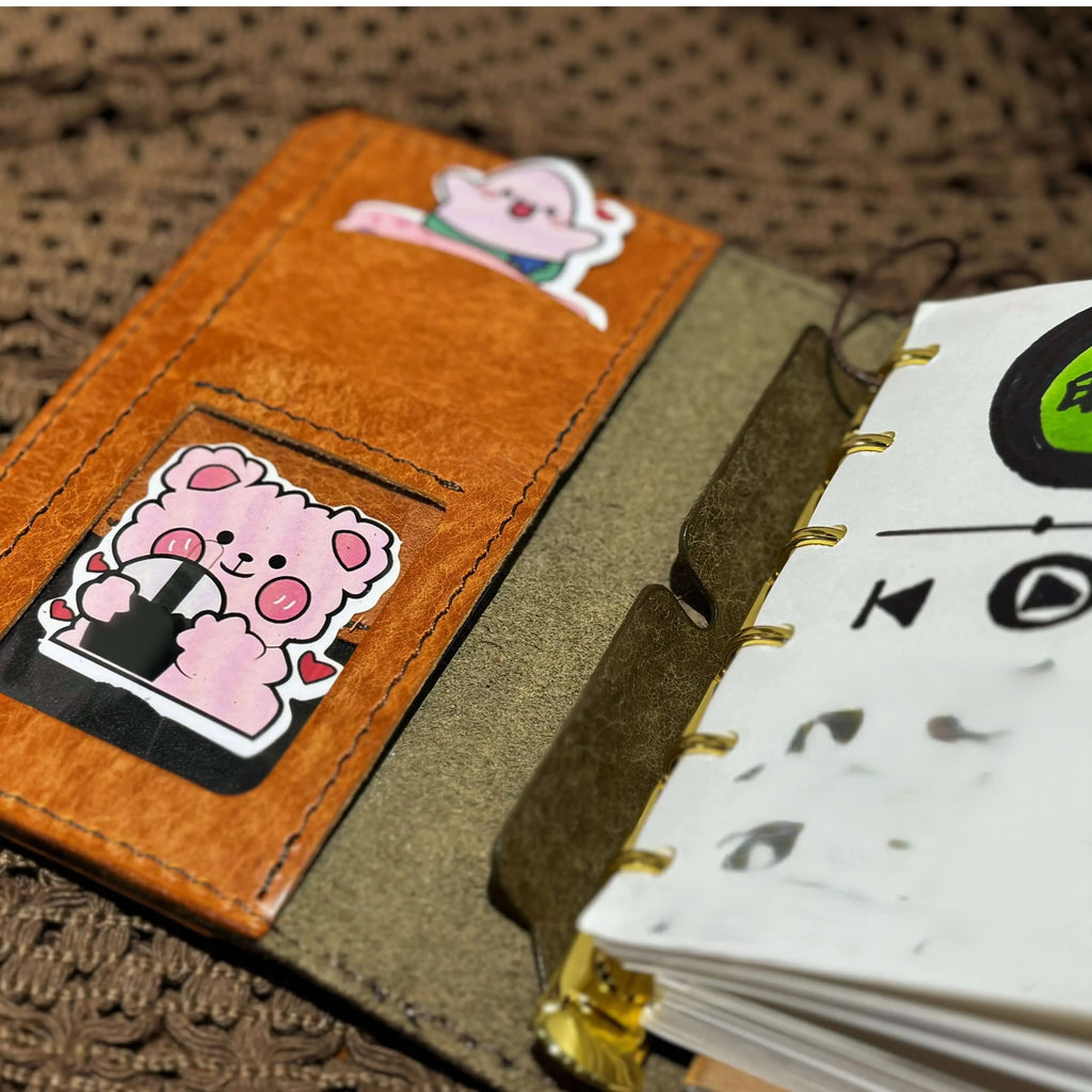 Serenity Collection — PUEBLO Full‑Grain Leather A7 Journal, 15‑Ring, Golden Leaf Brown — Original Handcrafted Design