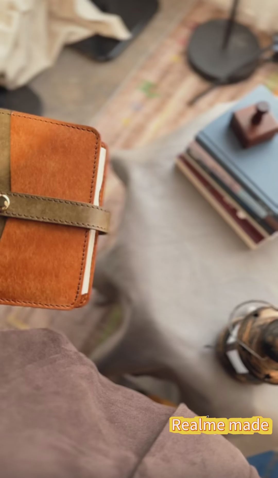 Serenity Collection — PUEBLO Full‑Grain Leather A7 Journal, 15‑Ring, Golden Leaf Brown — Original Handcrafted Design