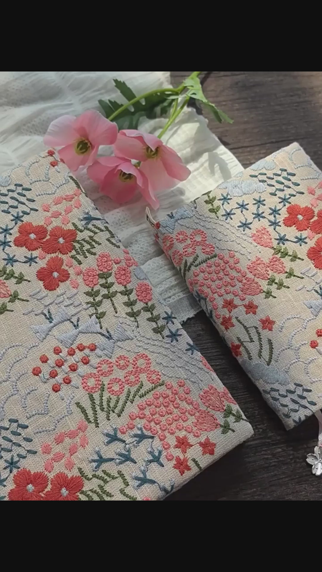The "Floral Poetry" Embroidered Linen Journal | Japanese Style Refillable Planner (A5/A6)